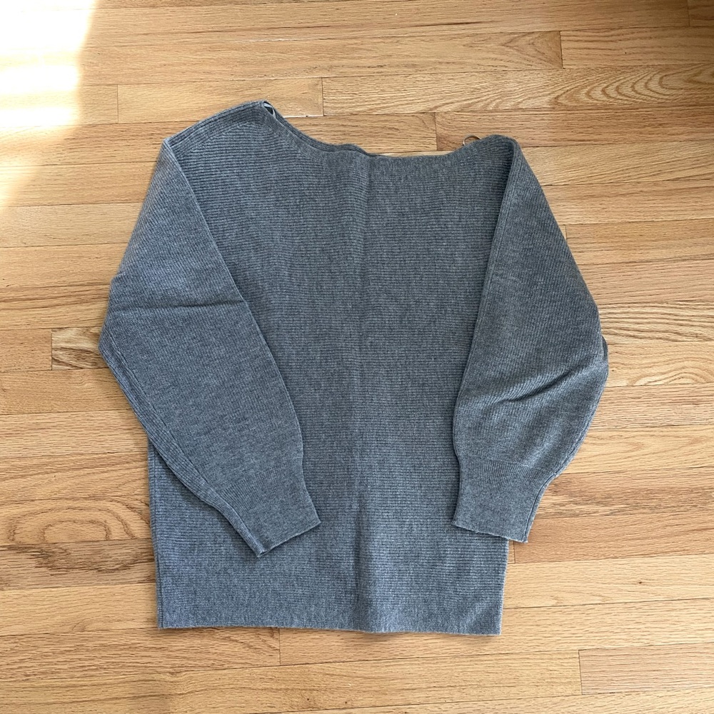 Theory off the shoulder grey sweater.